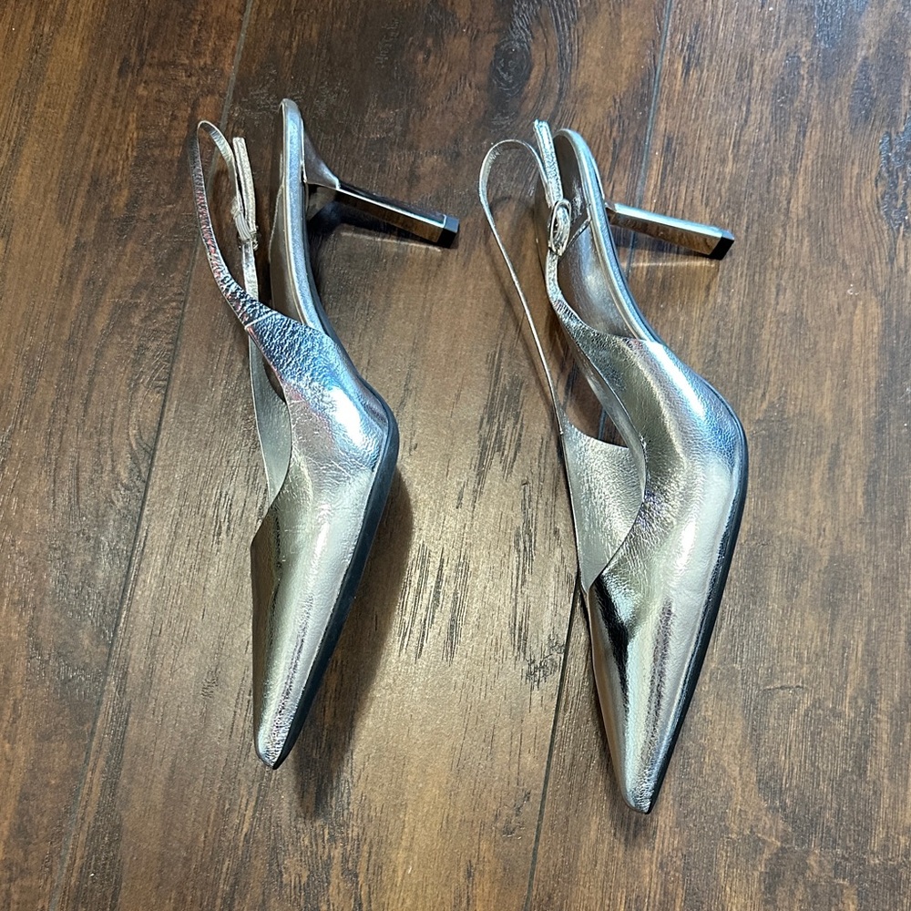 Jeffrey Campbell Silver Chrome Women's Slingback Heels Pumps 11 - Picture 2 of 7